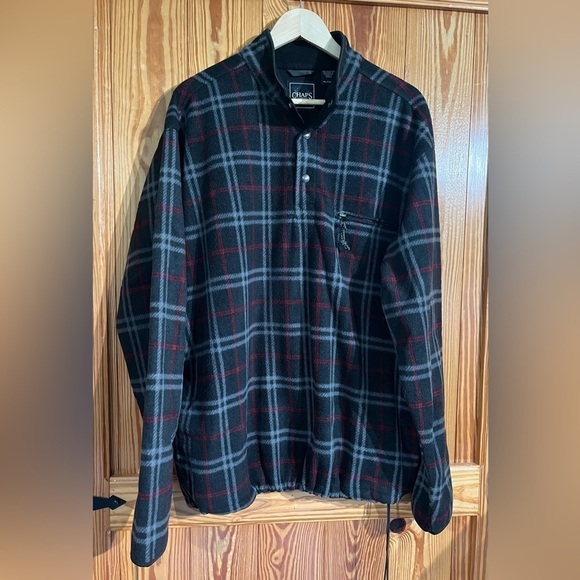 Vintage CHAPS Plaid Fleece 1/4 Snap Drawstring Bottom Pullover Shacket Pockets - Picture 1 of 13